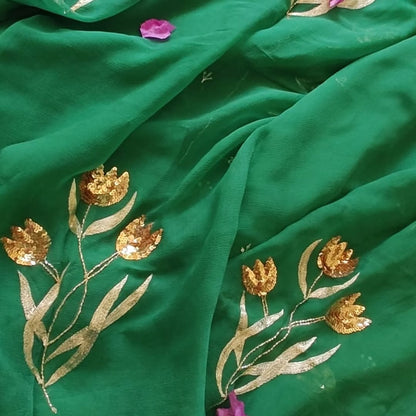 Pure Diamond Chiffon Hand Work Saree.