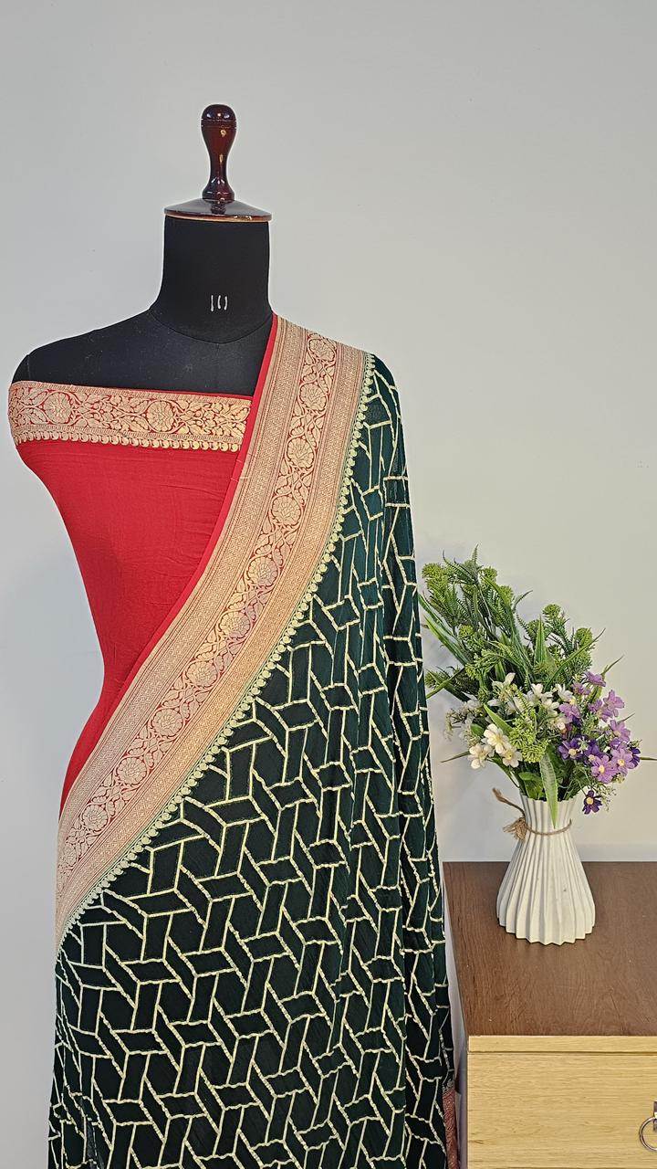 Pure Handloom Khaddi Georgette Saree Zari Work.