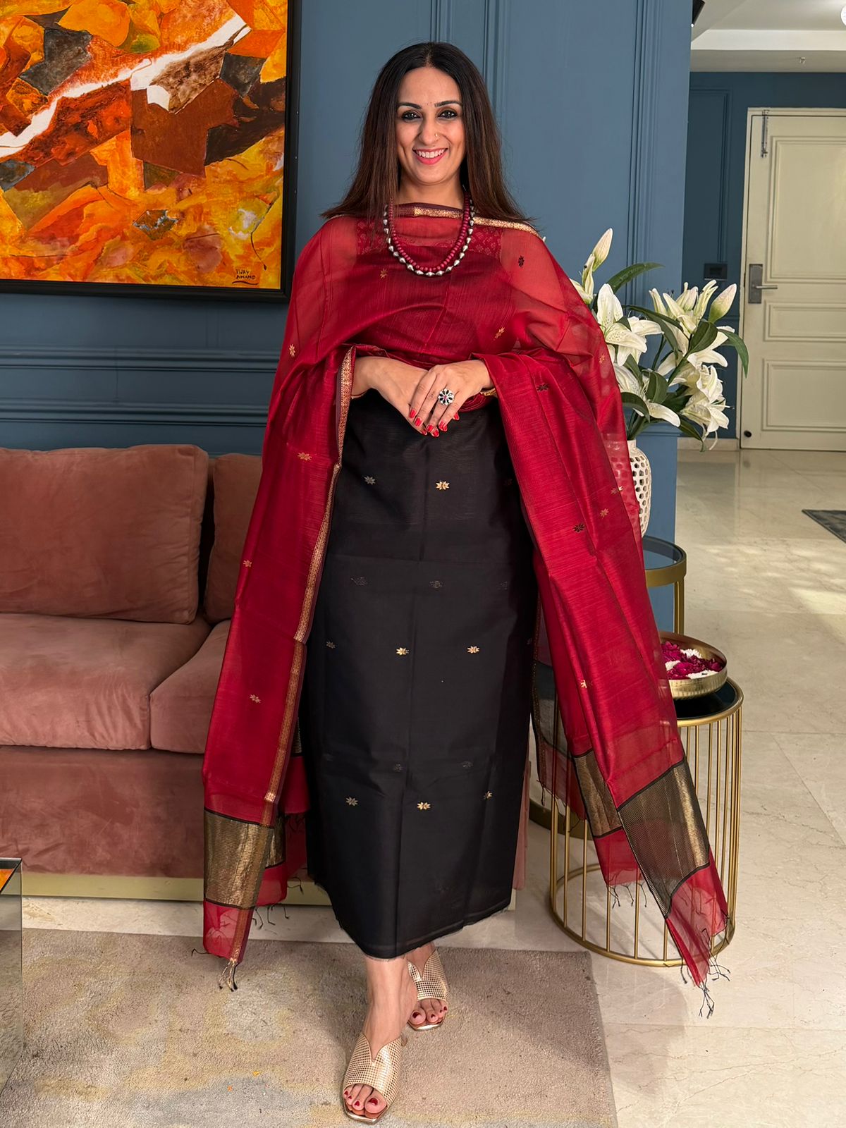 Pure Maheswari Silk Cotton Handwoven Unstitch Suit.