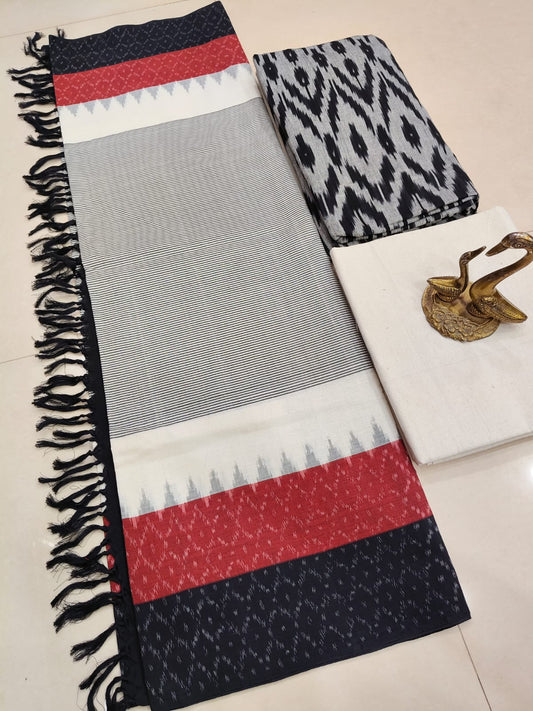 Beautiful Pure Cotton Double Ikkat Unstitched Suit.