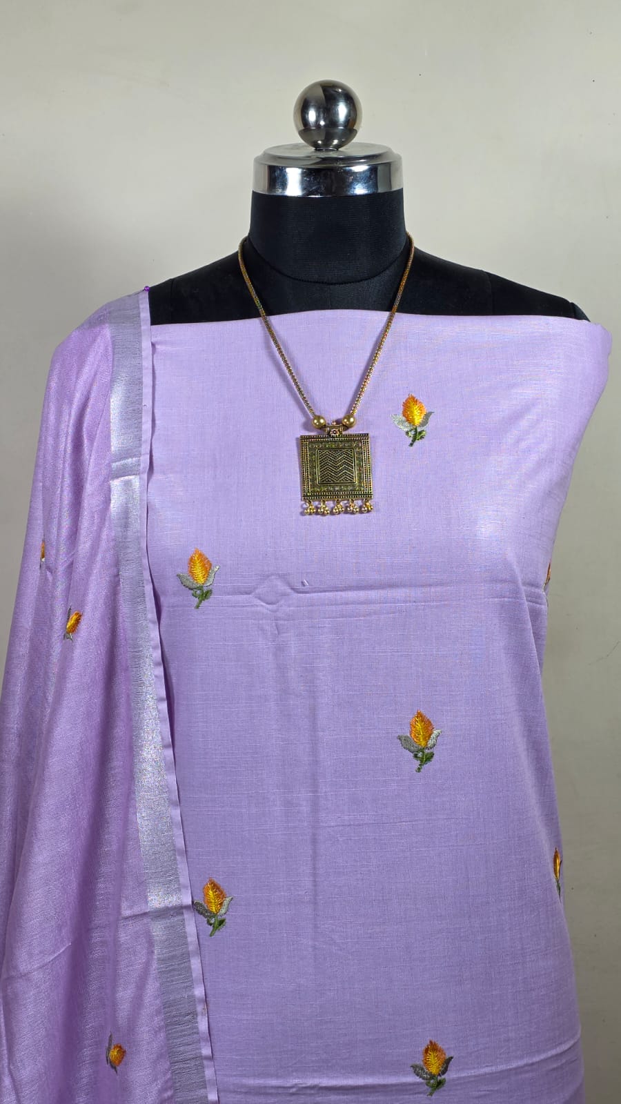 BHAGALPURI COTTON LINEN EMBROIDERY UNSTITCHED SUIT.