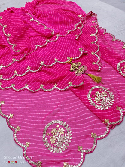 Georgette Leheriya Hand Work Gota Patti Saree