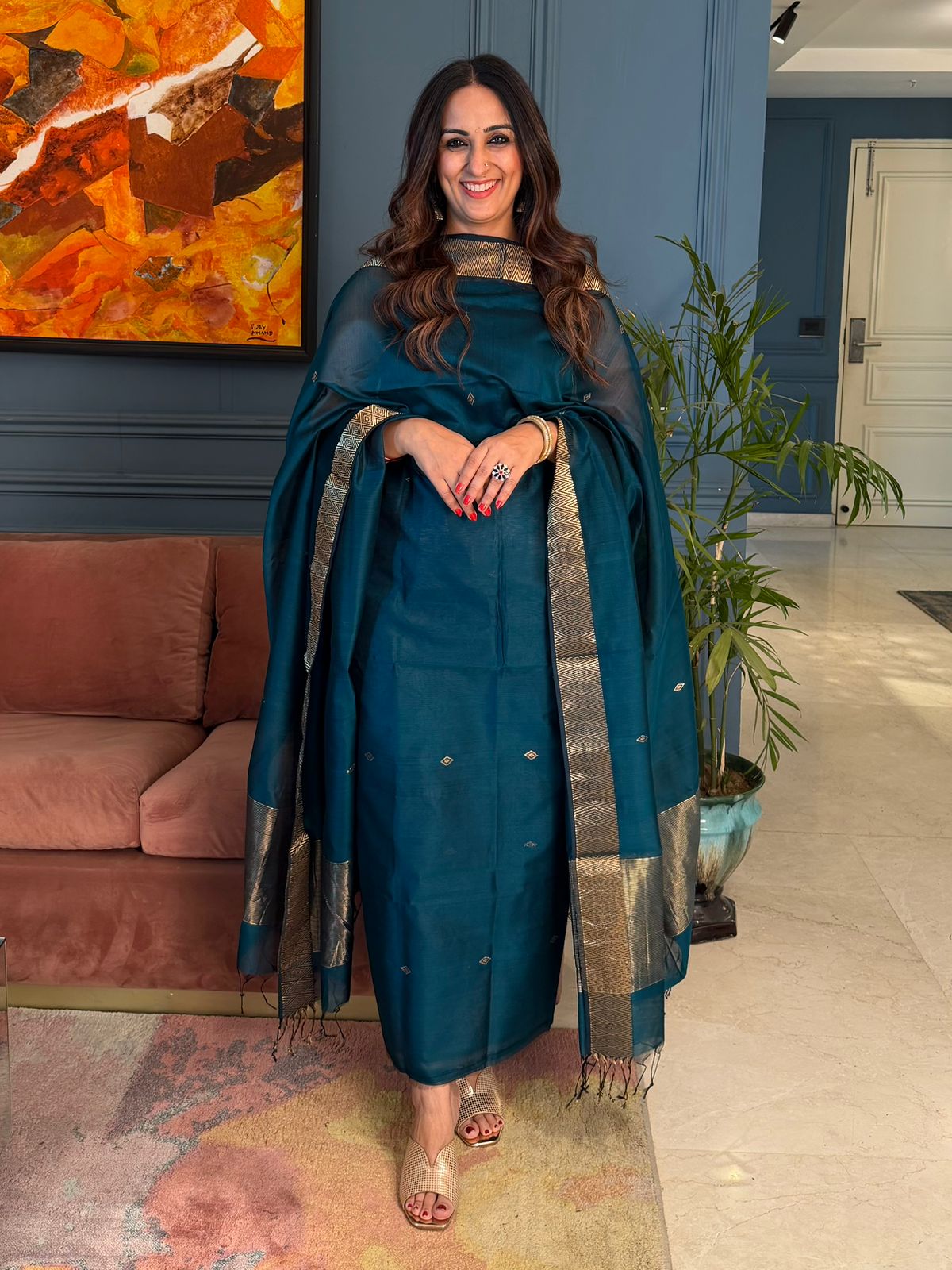 Pure Maheswari Silk Cotton Handwoven Unstitch Suit.