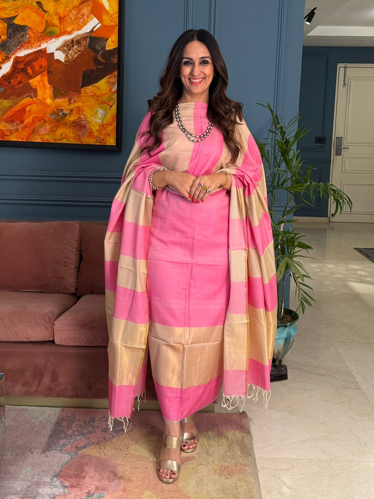 Pure Maheswari Silk Cotton Handwoven Unstitch Suit.