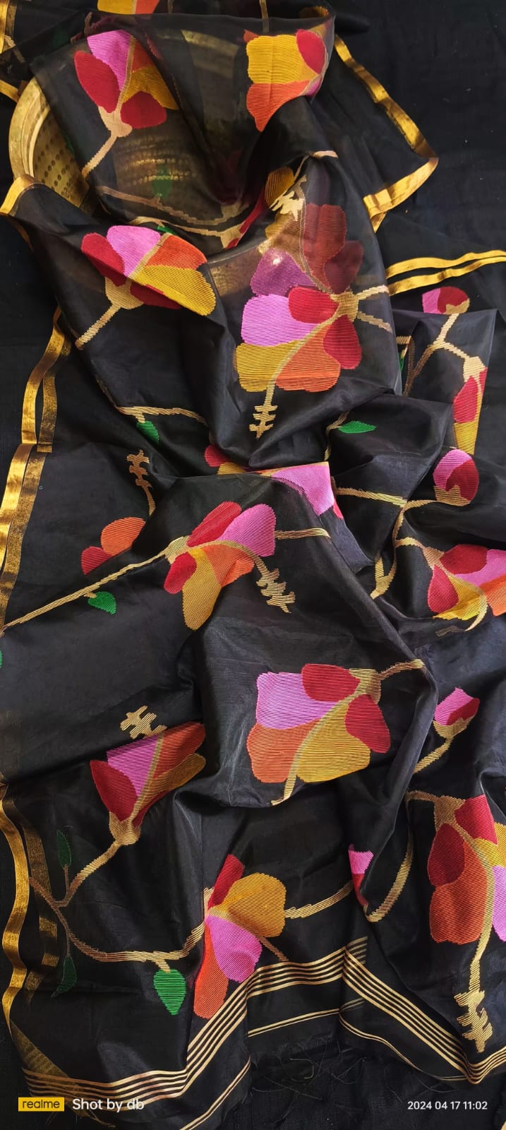Pure Maslin Jamdani Saree with Blouse.