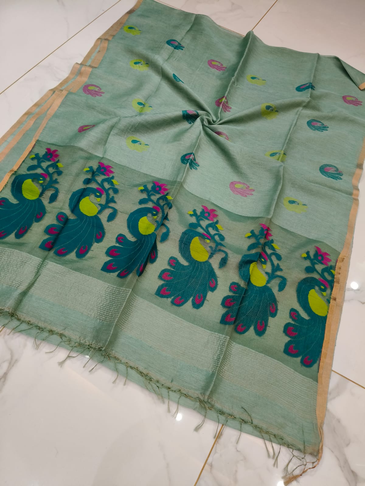 Pure Linen Tissue Saree with Blouse.