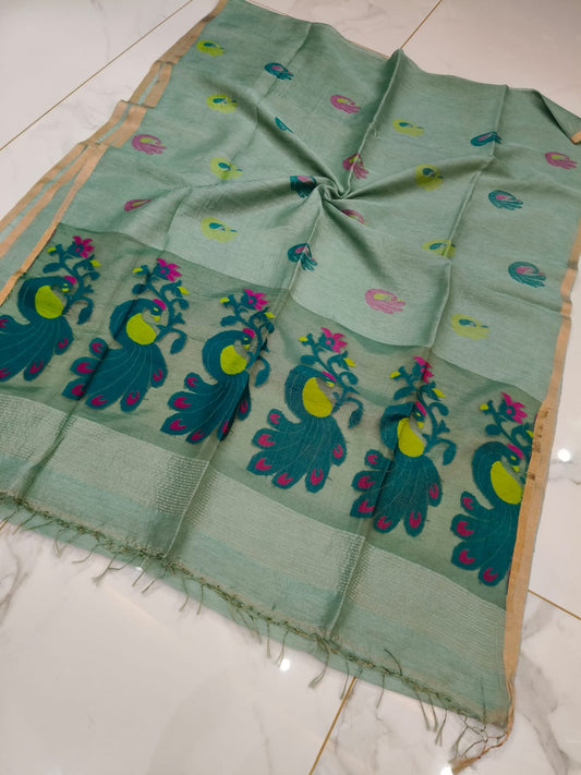 Pure Linen Tissue Saree with Blouse.