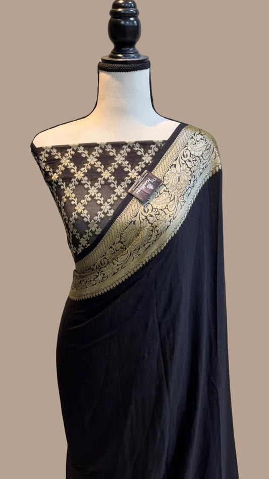 Pure Handloom Khaddi Chiffon Georgette Saree With Zari Weaving Blouse