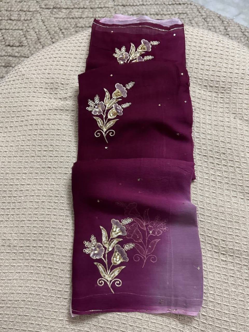 Multicolor Pure Diamond Chiffon Hand Work Saree With Blouse.