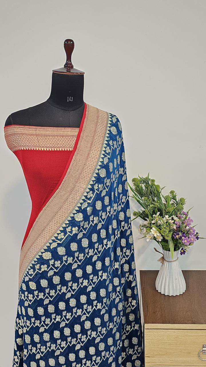 Pure Handloom Khaddi Georgette Saree Zari Work.