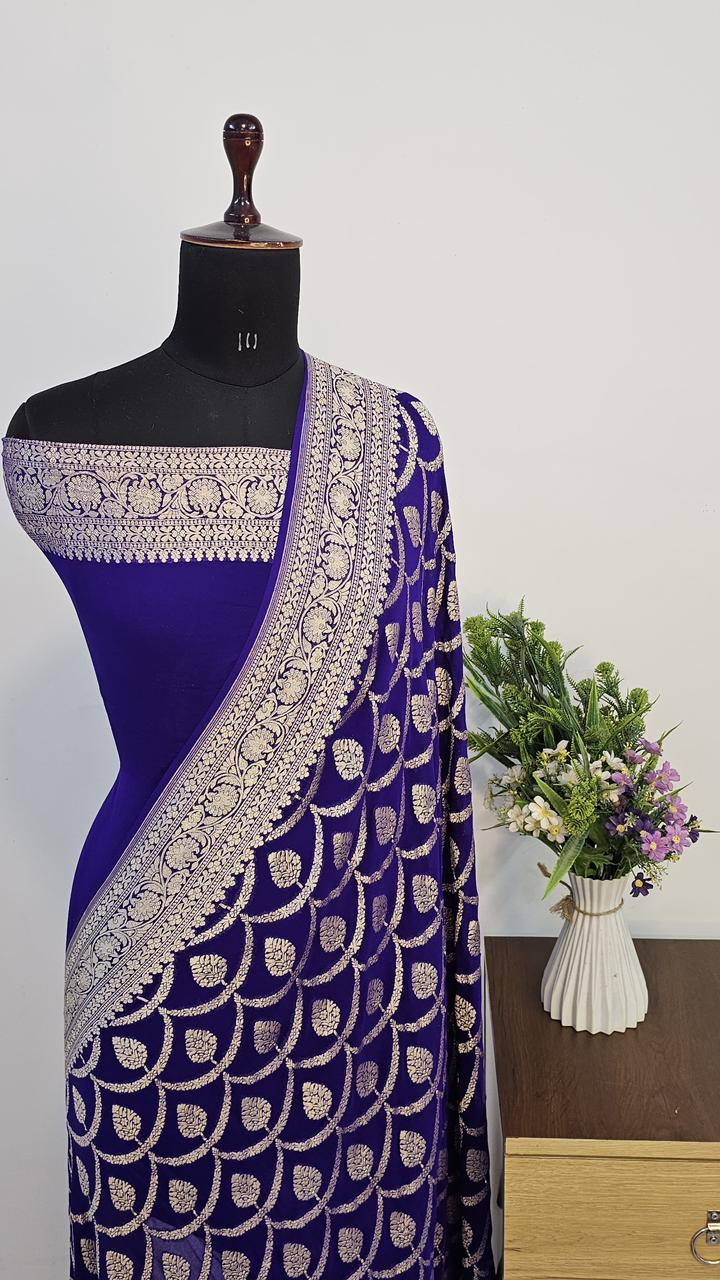 Pure Handloom Khaddi Georgette Saree Zari Work.