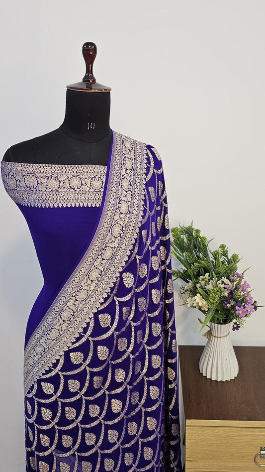 Pure Handloom Khaddi Georgette Saree Zari Work.