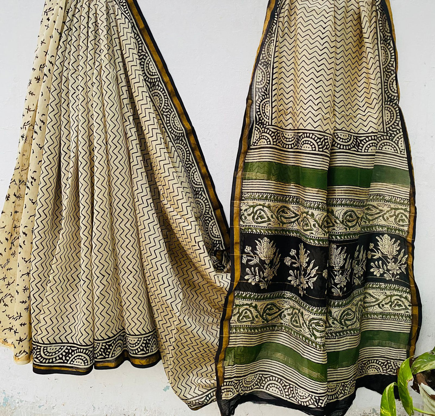 Pure Chanderi Silk Hand-block Printed Saree.