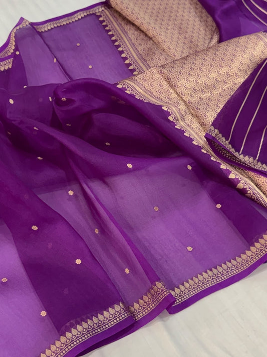 Pure Banarasi Handloom Kora Organza Silk Saree.