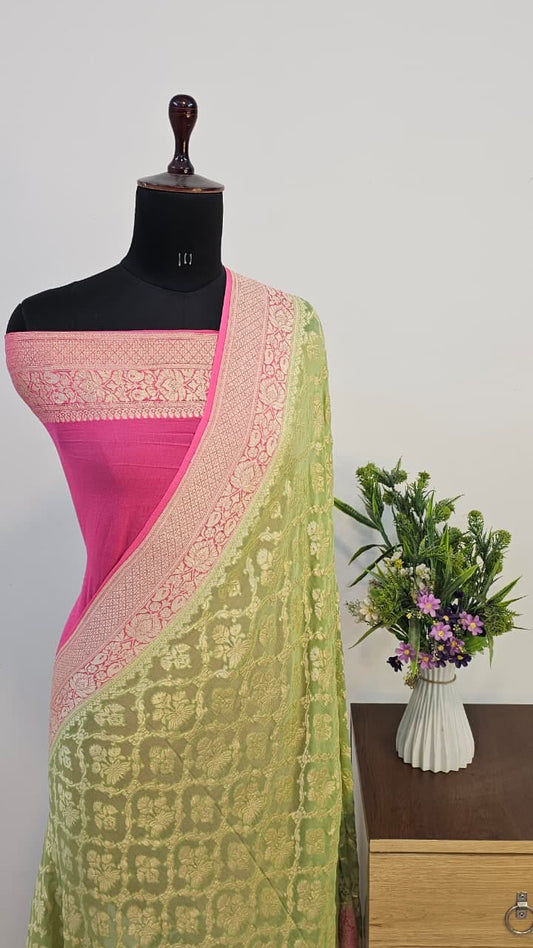 Pure Handloom Khaddi Georgette Saree Zari Work.