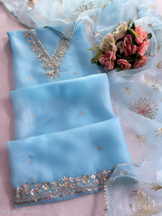 Pure Organza Hand Work Unstitched Suit.