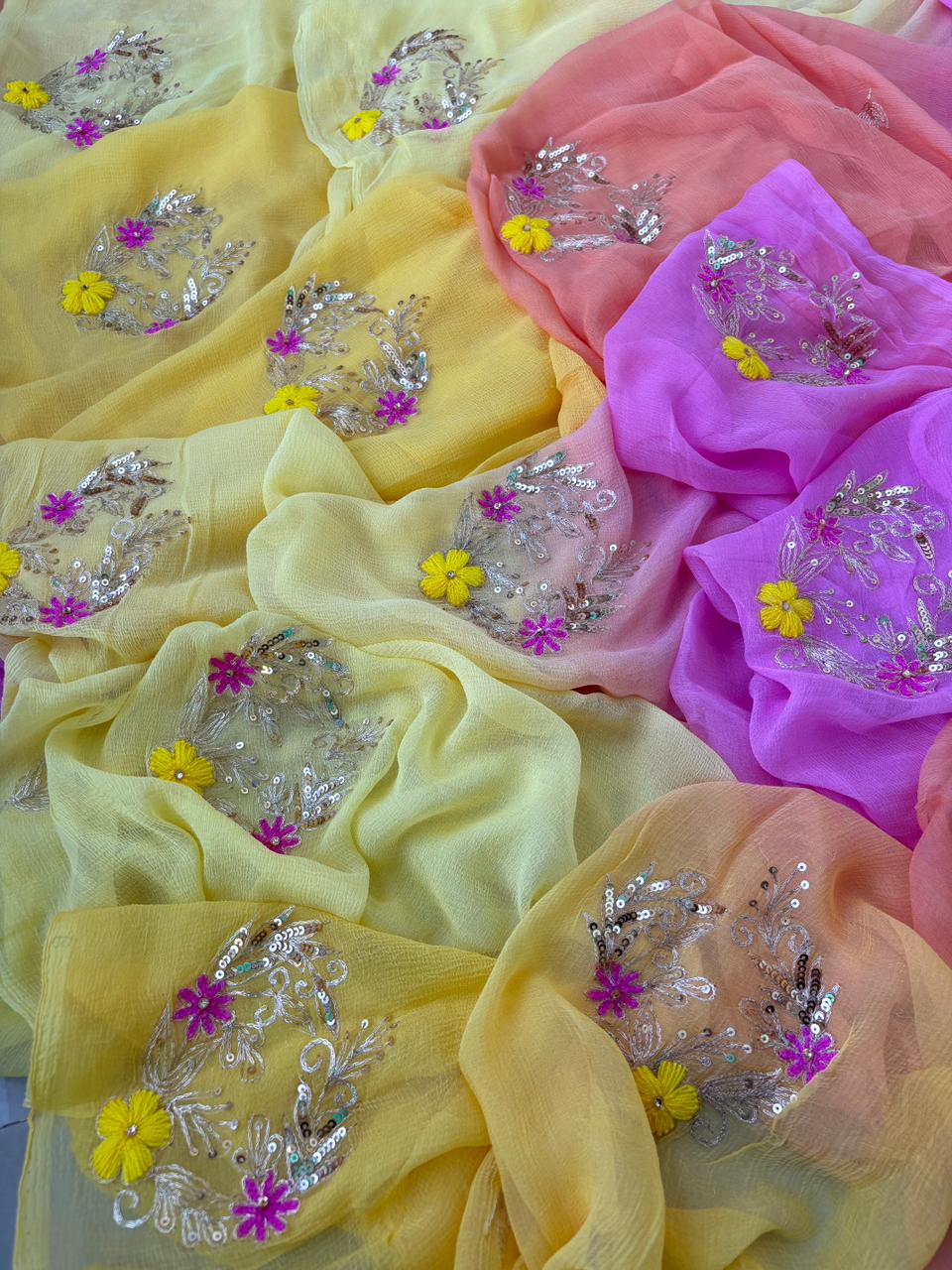 Pure Diamond Chiffon Ksb Work Butta Saree With Blouse.