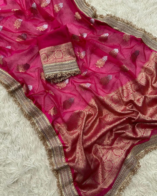 Banarasi Kora Organza Dybel Saree with Fancy Lace Work Border