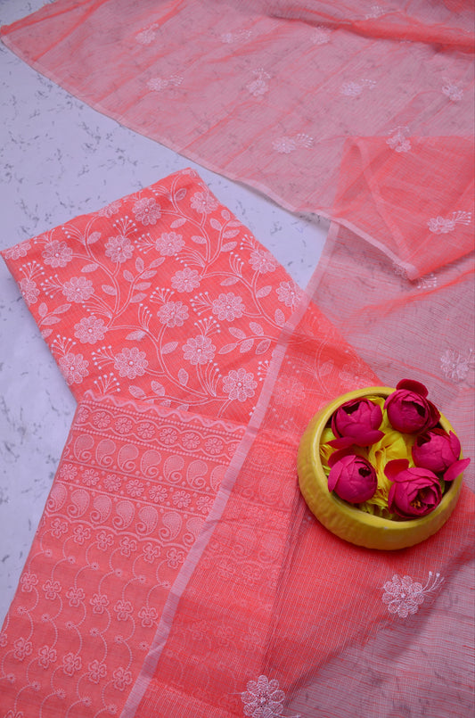 Pure Kota- doria Unstitched suit with Chikankari Bottom