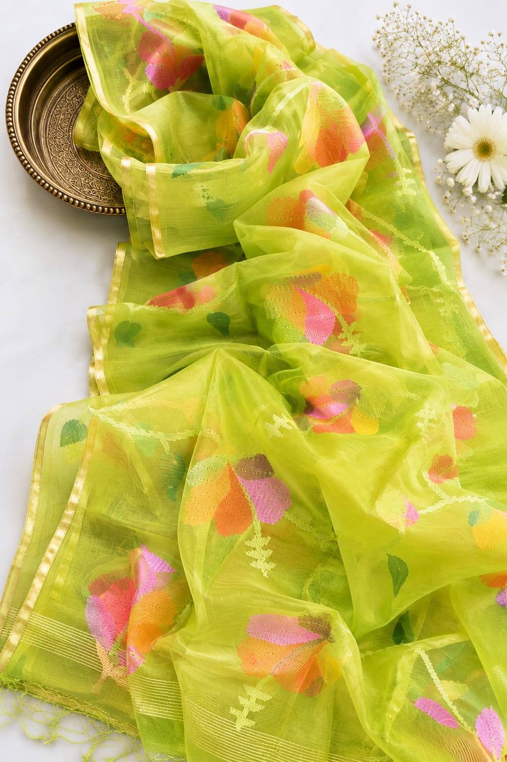 Pure Maslin Jamdani Saree with Blouse.
