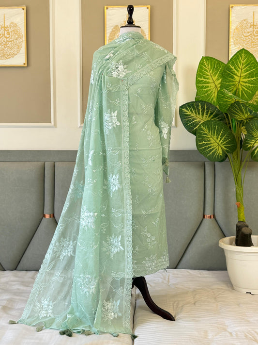 Pure Banarasi Chanderi Silk Embroidery Work Unstitched Suit.