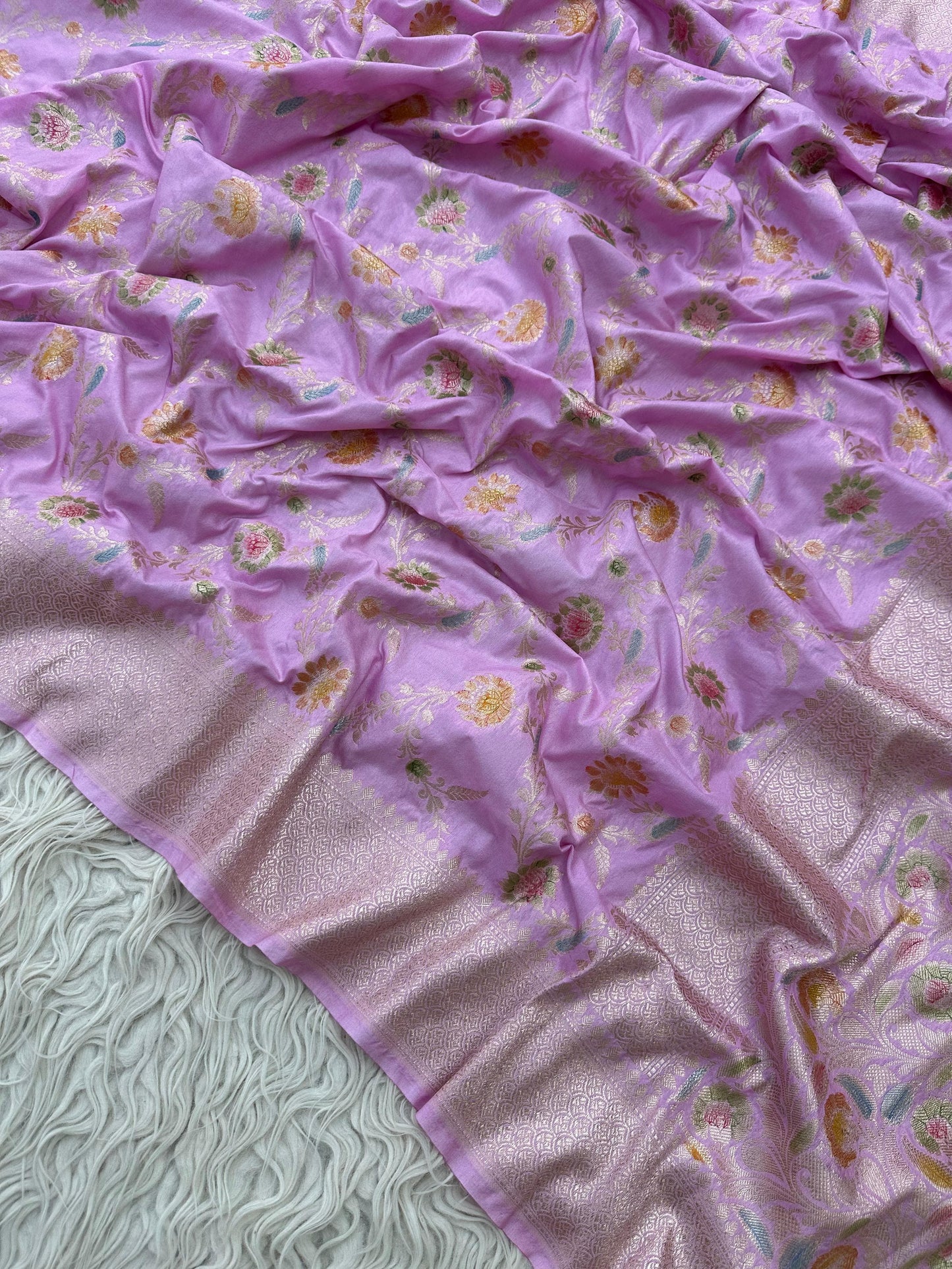 Banarasi Mashru Silk Allover Hand Brush dye Saree With Zari work.