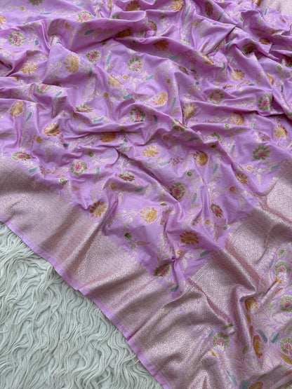 Banarasi Mashru Silk Allover Hand Brush dye Saree With Zari work.
