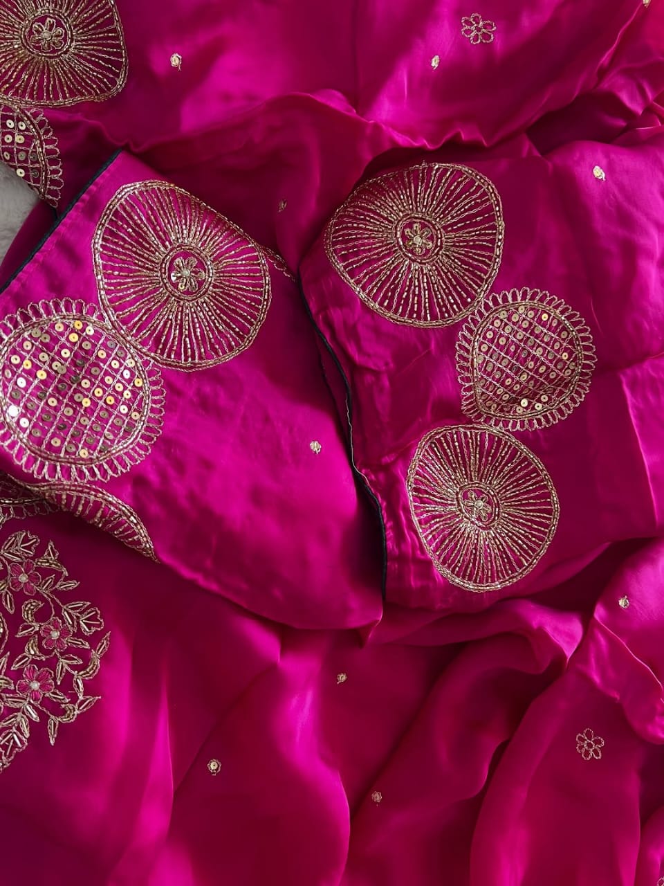 PURE DIAMOND CHIFFON  HANDCRAFTED ZARI AND GOTA WORA SAREE .