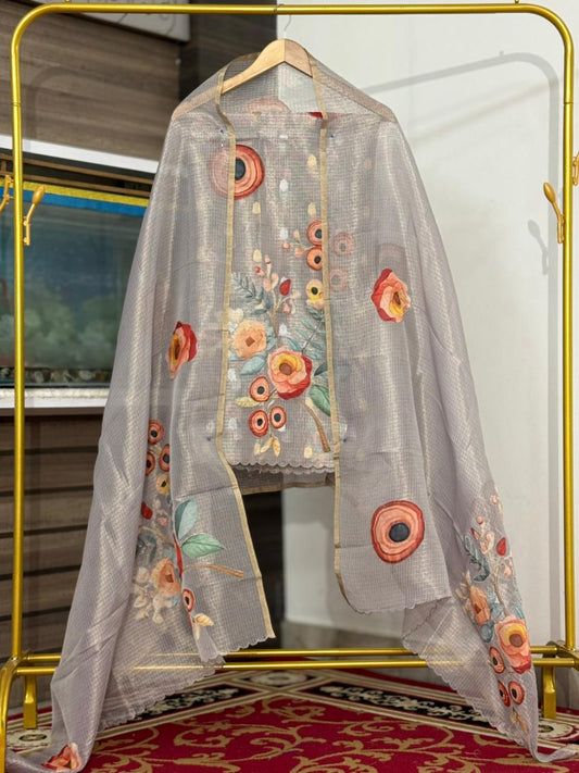 Banarasi  Tissue Silk Appliqué work Unstitched Suit