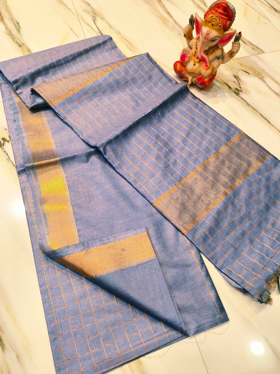 Pure Cotton Silk Mangalagiri Saree With Running Blouse.