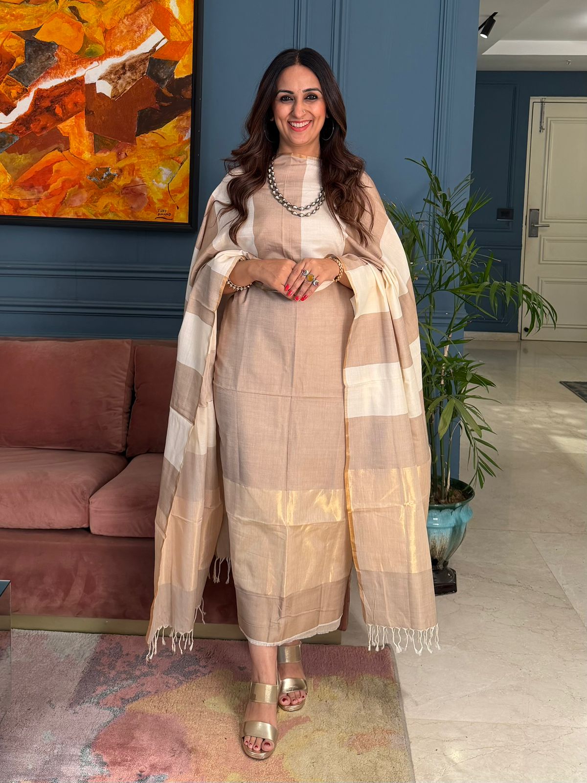 Pure Maheswari Silk Cotton Handwoven Unstitch Suit.