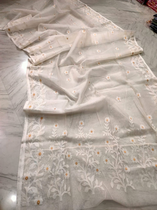 Pure Maslin Jamdani Saree