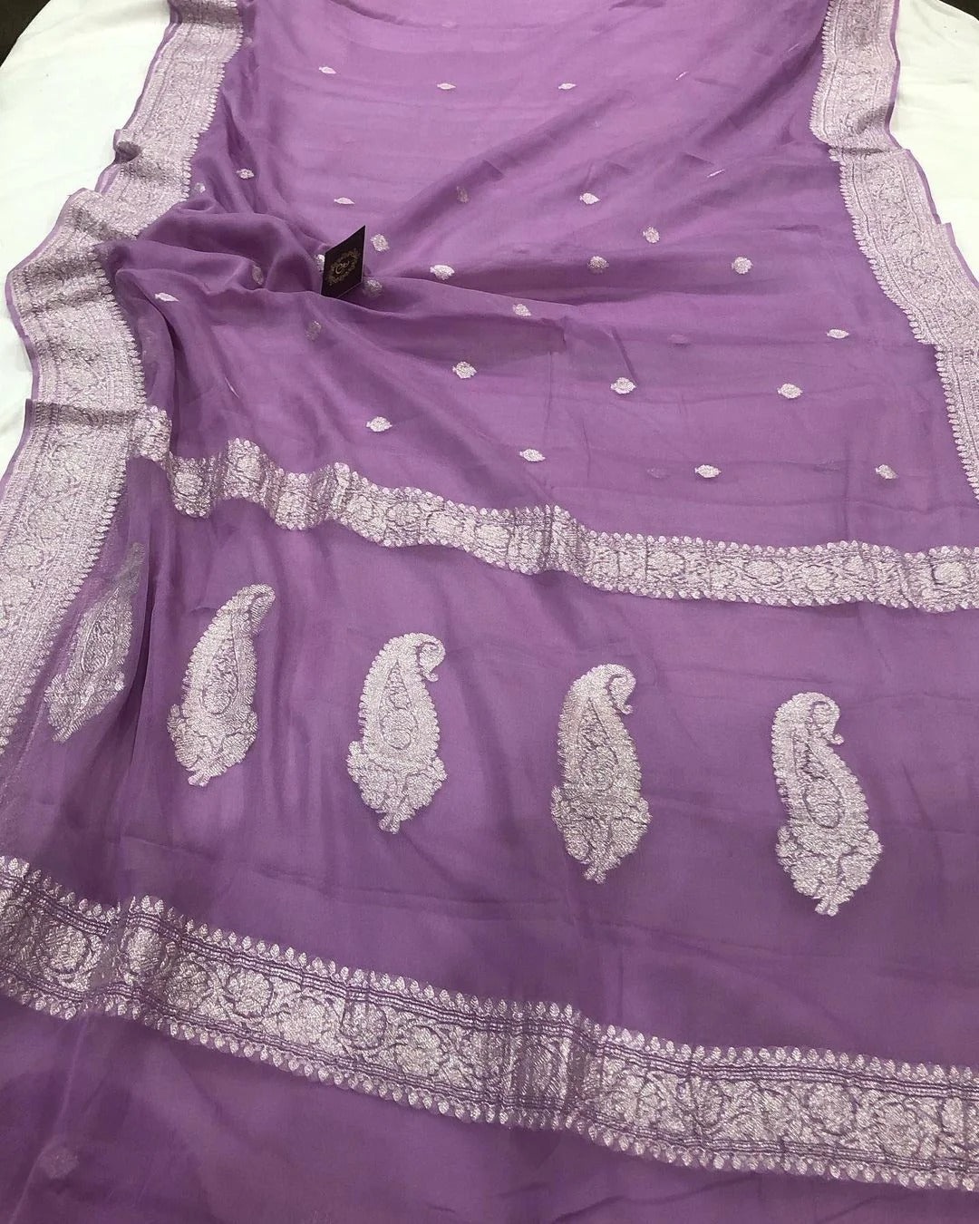 SWEET LAVENDER KHADDI CHIFFON BANARASI HANDLOOM SAREE