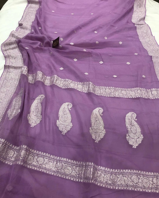 SWEET LAVENDER KHADDI CHIFFON BANARASI HANDLOOM SAREE