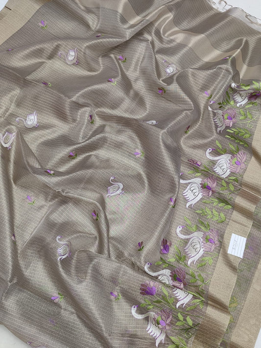 Beautiful Tissue Kota Doria Embroidery Work Saree