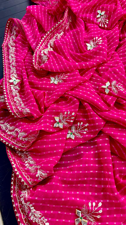 60grm Georgette Leheriya Hand Work Gota Patti Saree