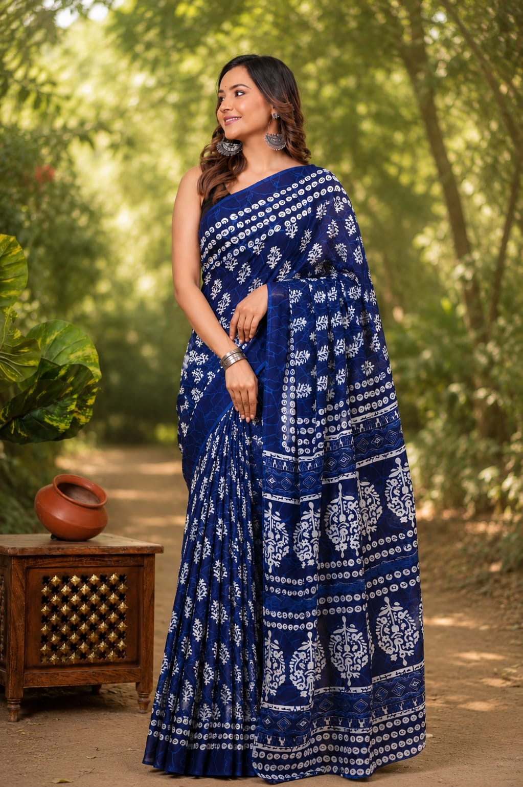 Pure Cotton Hand Block Printed Saree With Blouse.