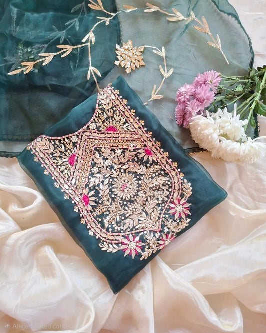 Pure Organza Hand Work Unstitched Suit.