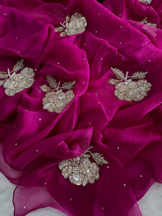 Pure Diamond Chiffon sequence Hand Work Saree.