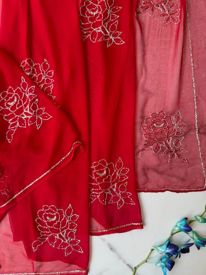 Pure Diamond Chiffon Hand Work Saree.