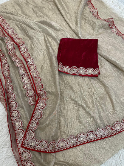 Banarasi Crush Tissue lace Work Soft Silk Saree