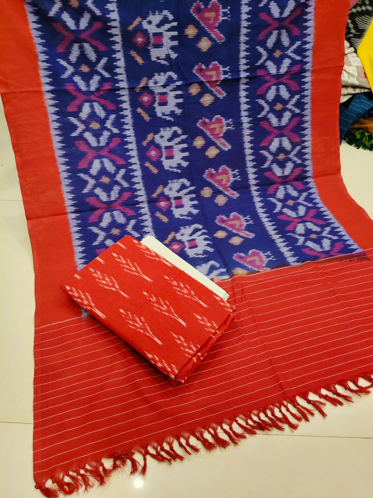 Pure Double Ikkat Cotton Unstitched Suit.