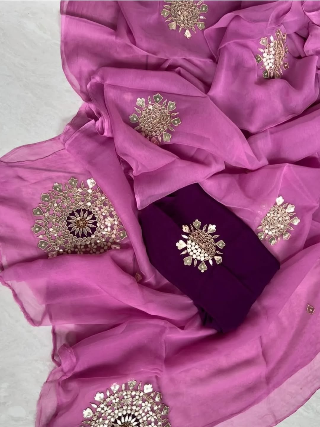 Pure Diamond Chiffon Gota Work Saree With  Blouse.