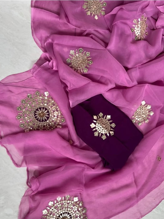 Pure Diamond Chiffon Gota Work Saree With  Blouse.