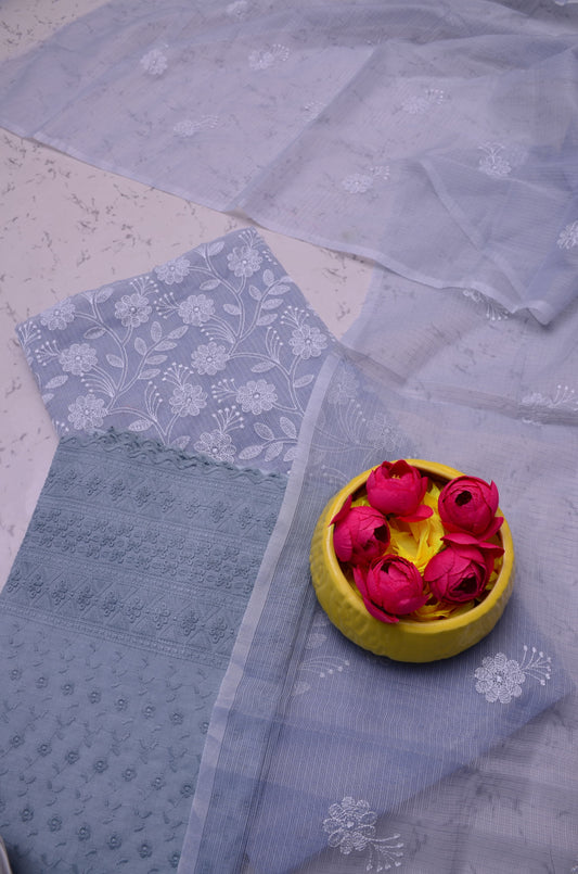 Pure Kota- doria Unstitched suit with Chikankari Bottom