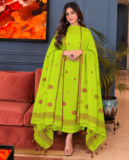Pure Maheswari Silk Cotton Handwoven Unstitch Suit.