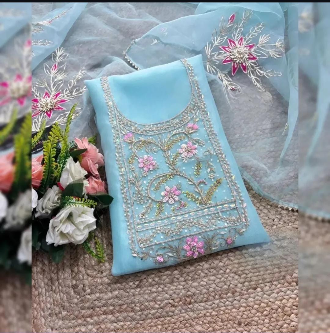 Pure Organza Hand Work Unstitched Suit.