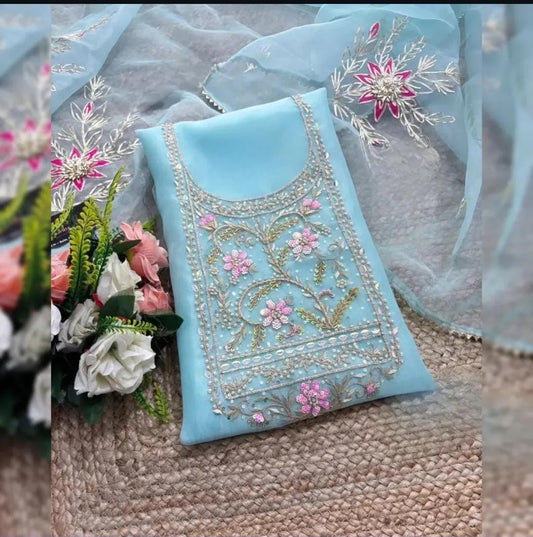 Pure Organza Hand Work Unstitched Suit.