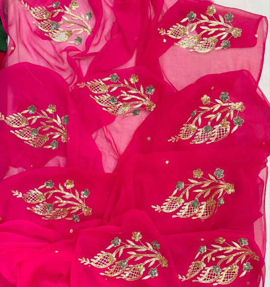 PURE CHIFFON SAREE EMBELLISHED WITH ZARDOZI WORK.