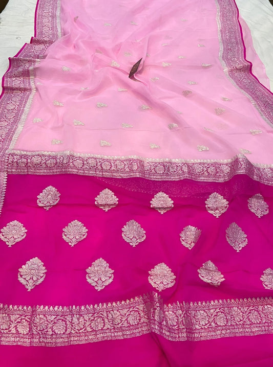 BABY PINK KHADDI CHIFFON BANARASI HANDLOOM SAREE